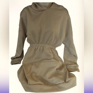 Vintage style beige fleece hoodie pocket dress Sz M